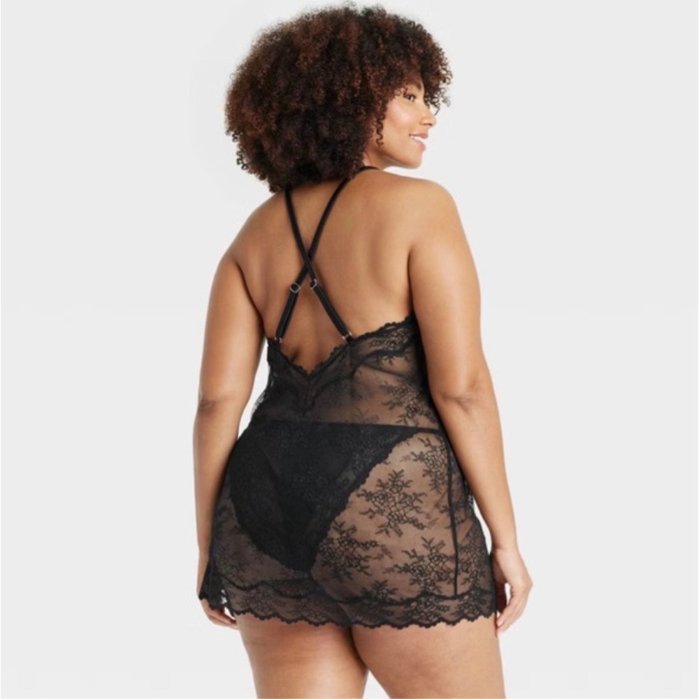 Target Lace Chemise XXL Black NEW Sheer Floral V-Neck Adjustable Straps Lingerie